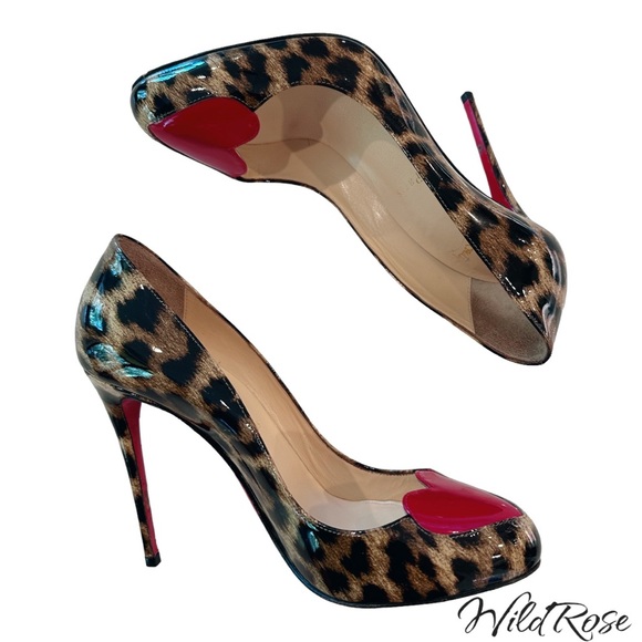 CHRISTIAN LOUBOUTIN Leopard Print Patent Leather Doracora Heart 100 Pumps - Picture 10 of 17